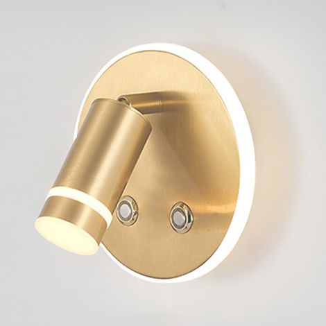 Lampada da parete in ottone, lampada da lettura da comodino con interruttore, lampada da parete orientabile 360°+90°, - 3 modalità colore (1/5)