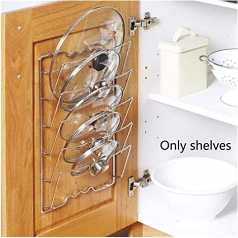 5-stufiges, wandmontiertes Küchenregal, multifunktionale Aufbewahrungsbox für Topfdeckel und Schneidebretter, platzsparend, zur Wandmontage (1/5)