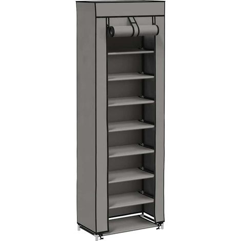 Armoire à Chaussures, Meuble Étagère de Rangement, avec housse Gris 57x29x162 cm Tissu OIB6676E (1/5)