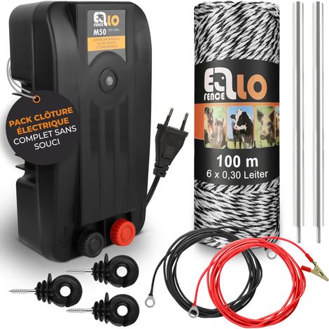 Kit démarrage clôture électrique XS Électrificateur avec 100 m fil, isolateurs à anneau & mise à la terre Kit complet pour chiens, chats & petits animaux (1/5)