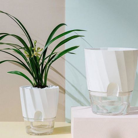 Lot de 4 pots de fleurs en plastique 20/15/12 cm, auto-arrosants, pour plantes d’intérieur et décoration de jardin (1/5)