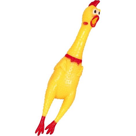 Mordedor de goma con forma de pollo que emite un chirrido, 38 cm.