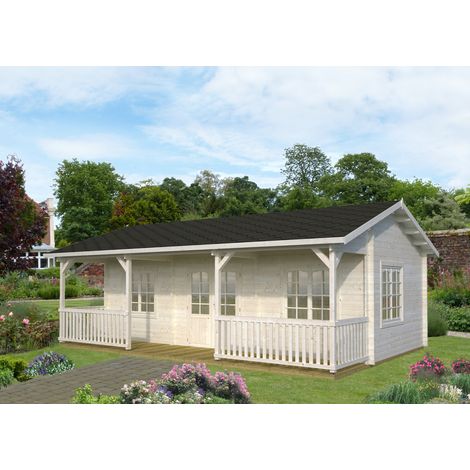 Abri de jardin en bois épicéa 25,6 m² – Auvent 11,1 m² – Double vitrage – Dimensions 830 × 550 cm – Hauteur 335 cm – Palmako (1/4)