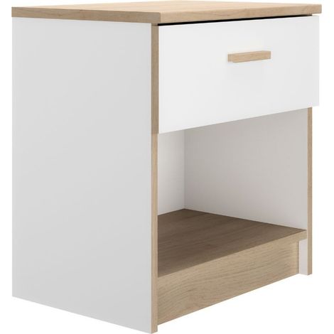 Chevet tulle 1 tiroir niche blanc poignée effet bois chêne blond (1/3)