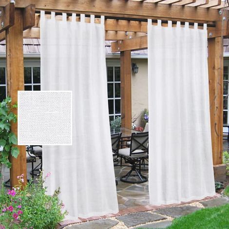 Rideaux transparents blancs pour terrasse, brise-vue imperméable, lumière filtrée, avec attaches autocollantes amovibles, lot de 2, 132 x 241 cm (1/5)