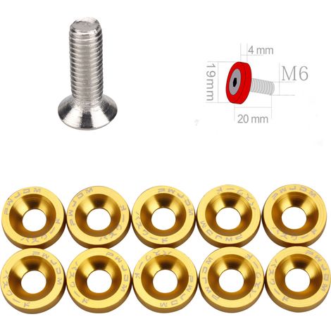 JDM Car Modification Parts M6 Washers, Screws, Battery Guard Washers, Mudguards, License Plate Frame Screws, Decorative Screws - Gold (1/4)