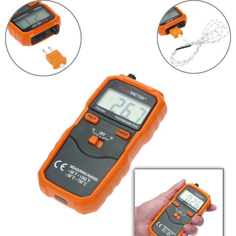 Thermomètre numérique PEAKMETER PM6501 à affichage LCD, type K, avec thermocouple et fonction de maintien/enregistrement des données. (1/5)