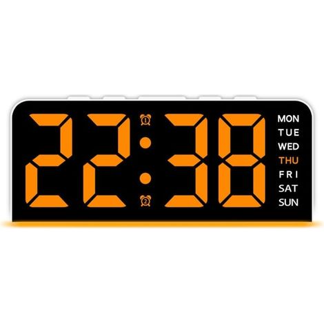 Réveil numérique LED avec grand affichage de la date et de la température - Lumière blanche/orange (1/5)