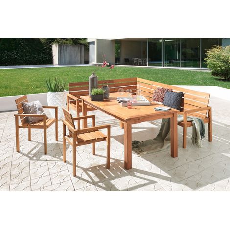 Gartengruppe 4tlg Gartentisch Teak 180 x 100 cm mit Eckbank & 2 Stühlen FREETOWN (1/5)