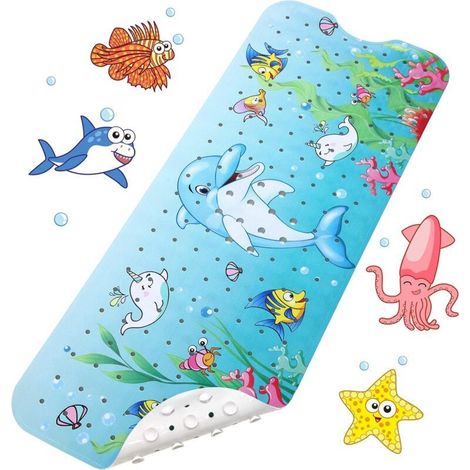 (Dauphin)Tapis de Baignoire Antidérapant Bebe, 100x40cm Tapis de Bain Anti Glisse Tapis de Douche Résistant avec 200 Ventouse pour Enfants et Bébé, Matériel de PVC sans BPA Lavable en Machine (1/4)