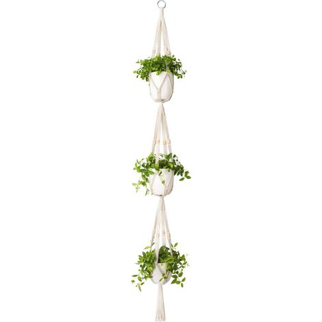 LEMROE Cintre pour plantes niveaux Intérieur extérieur Panier de jardinière suspendu Corde en avec perles 3 105cm coton (1/4)