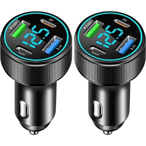 USB-C-Zigarettenanzünderanschlüsse, 66-W-QC3.0-Autoladegerät & 30-W-PD-Autoladegerät mit LED-Voltmeter (2 Stück) (1/5)
