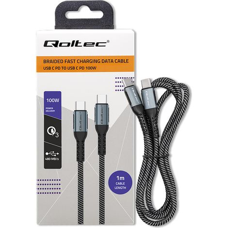 Qoltec USB 2.0 Typ C Kabel USB 2.0 Typ C 100W QC 3.0 PD 1m Schwarz (1/5)