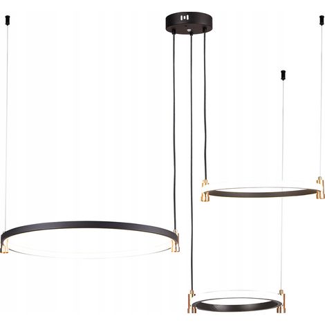 Lámpara colgante de araña con 3 anillos LED para sala de estar, color negro y control remoto. (1/3)