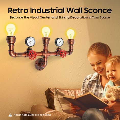 Vintage Wasserrohr Wandleuchte Retro Industrielle Wandlampe Steampunk Design Deko Loft Wandlicht E27 Sockel Led Beleuchtung Für Bar Café Treppe Gehweg Restaurant Korridor Untergeschoss
