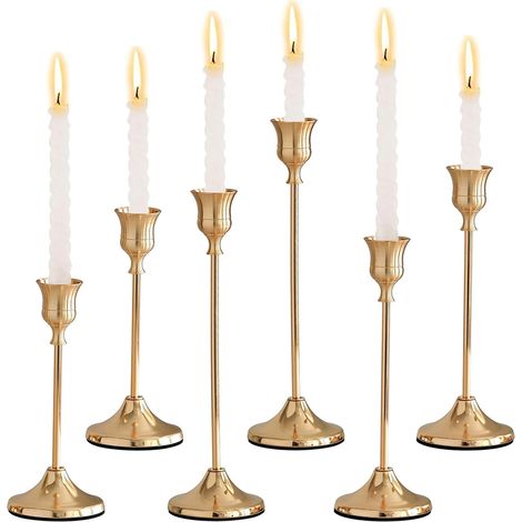 Bougeoir Doré Bougeoir Décoratif Vintage Chandelier16/19/22 cm pour Fête Mariage Décoration de Table Cérémonie de Passage à L'âge Adulte Anniversaire (Doré 6 Pièces) (1/5)