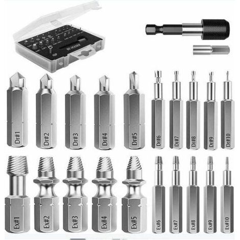 QORVA-Tigrezy 22 PCS Outils d'Extraction Améliorés en Acier Allié HSS 4341 avec Mèches 2 Porte-embouts d'Extension Magnétique Adaptateur de Prise pour Boulon Endommagé