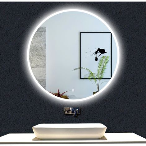 Ocean Miroir de Salle de Bain LED 90cm Rond, avec Anti-buée, Gradable, Mémoire, Arrêt automatique, IP44 HD Verre Trempé Vertical Miroir-LED