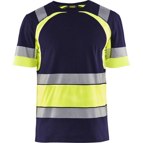 Camiseta de trabajo de alta visibilidad 3421 - Azul marino/Amarillo fluorescente L