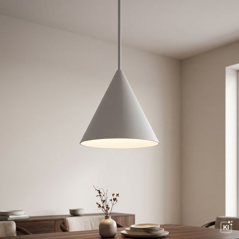 Pendelleuchte Hellgrau rund Ø 11 cm H: max. 130 cm schmal Kegelschirm GU10 Modern Hängeleuchte (1/5)
