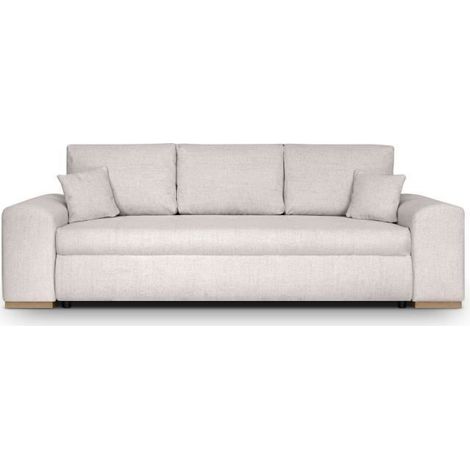 Canapé convertible 3 places avec coffre de rangement – Couchage 140 x 190 cm – Tissu beige 100% polyester – Structure en pin massif certifié (1/5)