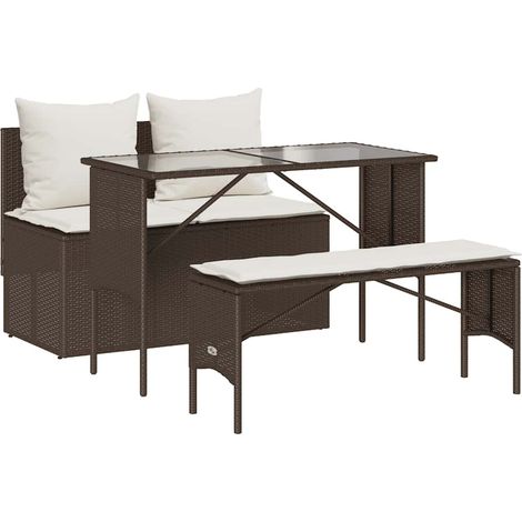 Maison Exclusive - Set da Pranzo da Giardino 3pz con Cuscini in Polyrattan Marrone