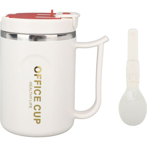 Tasse Isolée Café Thermo 304 - Anti-Scalding Double Couche avec Bec, Cuillère et Manche (500ml) - Rouge - Pour café/thé nomades et bureau - 1 Tasse + 1 Cuillère (1/5)