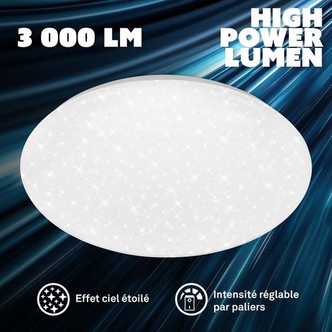 Briloner Plafonnier LED intensité variable Ø38 x 7 cm rond 24,5 W 3000 lm 4000 K blanc neutre ciel étoilé blanc - Plafonnier pour salon chambre couloir (1/5)