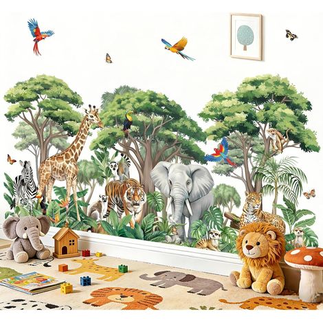 Stickers Muraux Animaux de Jungle Autocollant Mural Arbre Safari (1/5)