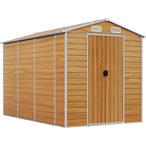 Casetta da giardino Capannone per cabina Capannone per la casa Capannone per esterni Capannone per attrezzi Robusto Trasparente 191 x 300 x 198 cm Acciaio zincato Marrone 020022290