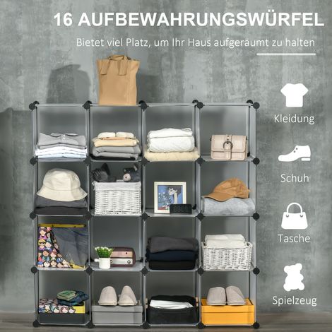 Système de rangement modulaire 16 bacs amovibles, étagères empilables à assembler soi-même, noir et blanc (1/4)