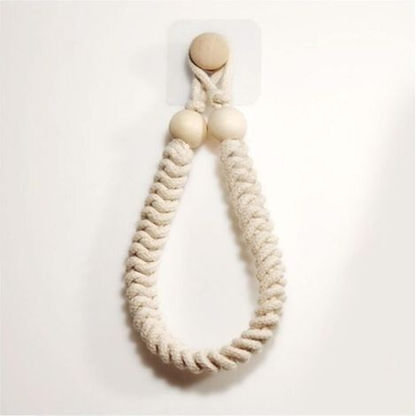 1 Stück Handtuchhalter (Beige) Seil-Toilettenpapierhalter Toilettenpapierrollenhalter Retro Juteseil Holzhandtuchständer für Bad Küche (1/5)