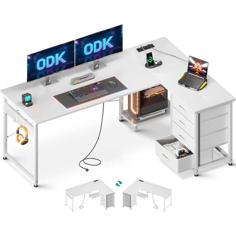 Bureau d'angle blanc 155x110cm avec USB OffiGo (1/5)