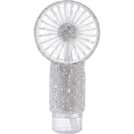 Tragbarer Sprühventilator, Strass-Ventilator, wiederaufladbarer Ventilator mit langlebigem Akku, ideal für den Sommer, weißer tragbarer Sprühventilator für Make-up