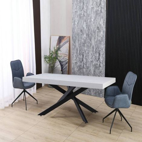 Mesa extensible con tablero blanco y base negra 160x90 cm - Belinda (1/4)