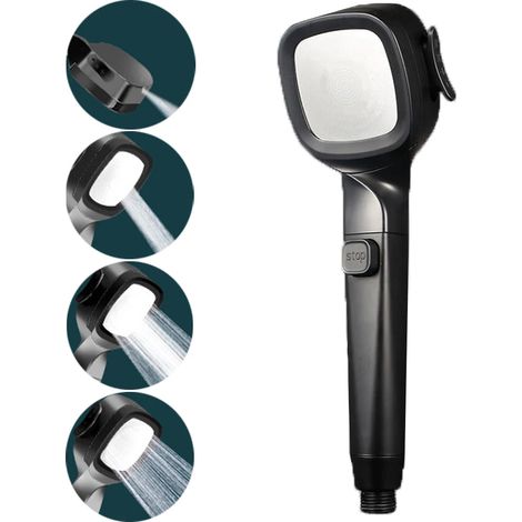 (Noir type C) Pommeau de douche haute pression 4 modes amélioré avec bouton d'arrêt, filtre, douche massante, douchette, accessoires de salle de bain (1/5)