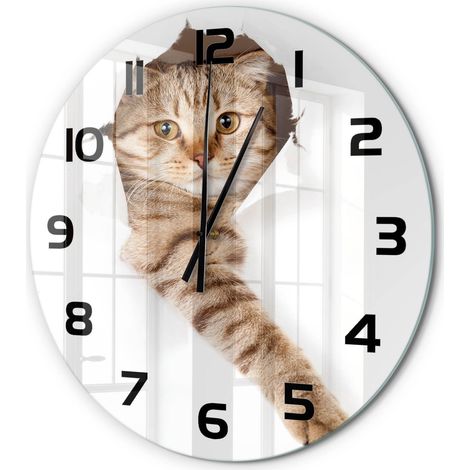 Horloge Murale Ronde Contemporaine en Verre Silencieuse Salon Cuisine Bureau Chat fi 60 cm (1/5)