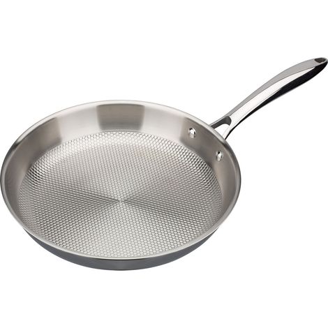 GSW 975346 inoxxal Plus Gastro Traditionell inoxxal Plus Padella Senza Coperchio, 28 cm – con Fondo a Nido d' Ape, Acciaio Inox, Argento, 49,5 x 29,5 x 5,2 cm