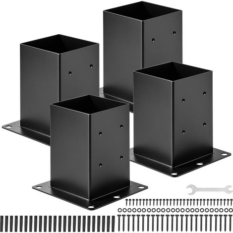Support de Poteau Bois 140x140 mm, Base de Poteau, Lot de 4, Taille Interne 142x142 mm, en Acier au Carbone Robuste, Ancrage de Poteaux Stable pour Support Garde-corps Terrasse, Pavillon, Noir (1/5)