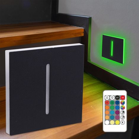 LED Treppenleuchte eckig schwarz - Lichtfarbe: Warmweiß bis Kaltweiß + RGB-Farben - Lichtaustritt: Fokus (1/5)