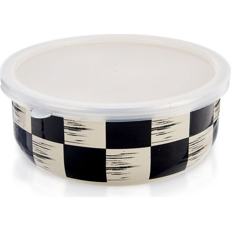 Bol esmaltado con tapa, diseño de tablero de ajedrez, 17 cm, 1 l (1/5)
