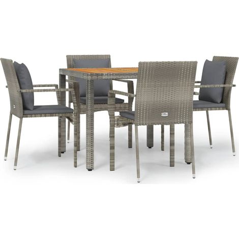 Maison Exclusive - Set da Pranzo da Giardino 5 pz con Cuscini in Polyrattan Grigio (1/5)