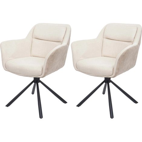 Set 2x sedie con seduta girevole braccioli HHG-659 tessuto ecopelle avorio beige
