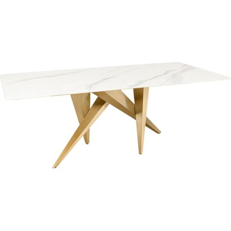 Esszimmertisch AXIS – Rechteckig 200 cm – Marmor-Effekt Weiß – Metallbeine in Goldfarbe – Schicker Stil (1/5)