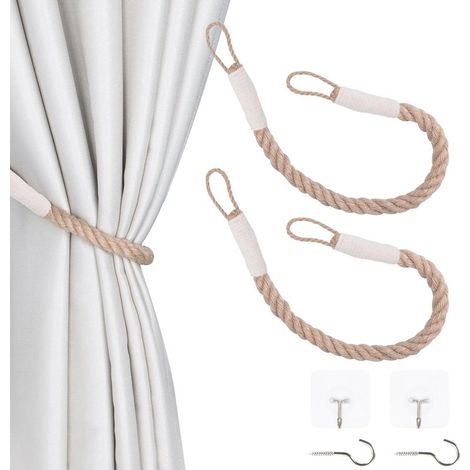 Set mit 2 Vorhanghaltern mit dekorativem, handgefertigtem, gedrehtem Hanfseil (Beige, 2) (1/5)