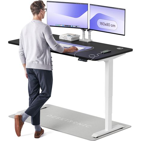 Desktronic Bureau assis debout HomePro - 160x80cm - Blanc/Noir