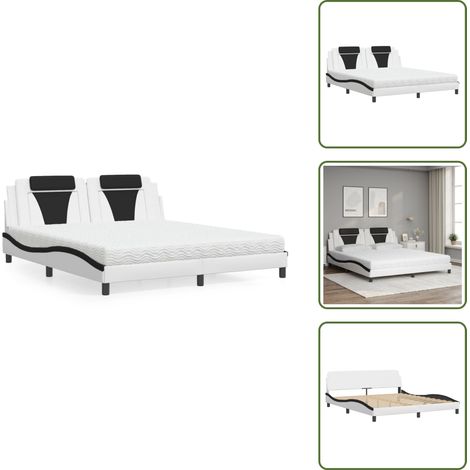 Cuscino testiera - vidaXL Letto Viana con Materasso Bianco e Nero 180x200cm Similpelle - Letto con similpelle