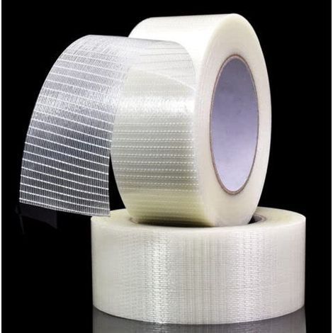 Ruban adhésif renforcé à tissage croisé, transparent, bidirectionnel, renforcé de fibres de verre, 50 mm x 50 m (lot de 1). (1/5)