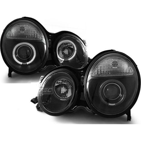 Paire de feux phares pour Mercedes classe E W210 99-02 angel eyes noir-27361502 (1/2)