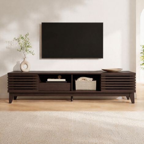 Mobile TV 170x35x40 cm, con 3 ante e cassetto, vani aperti e passacavi, truciolato, naturale (1/5)